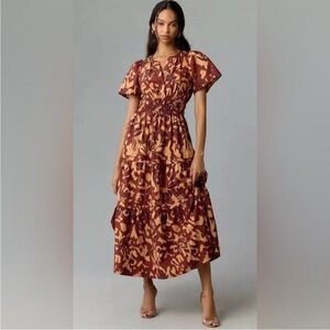 Anthropologie Somerset Maxi Dress in Maroon & Yellow Floral